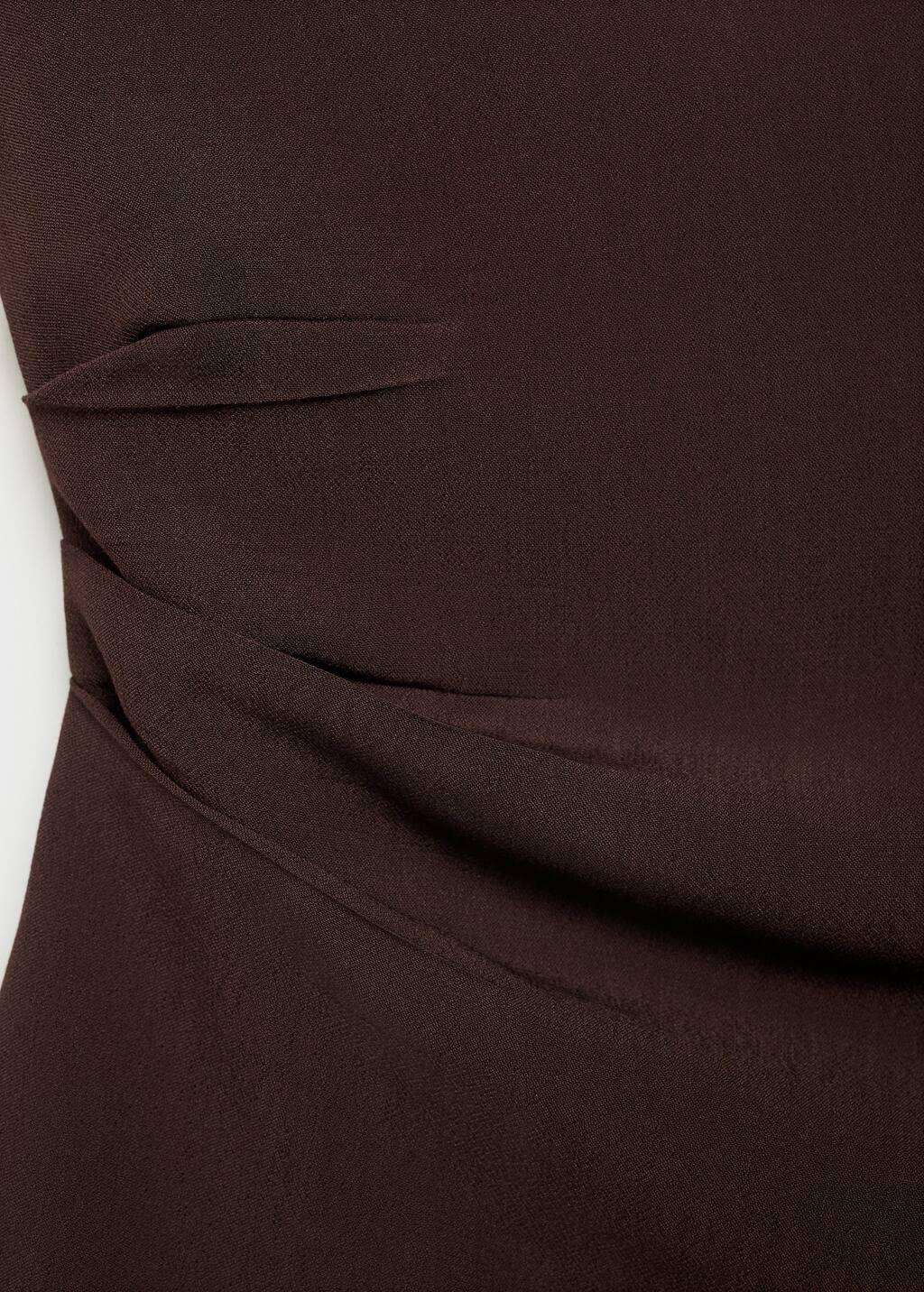 Brown Asymmetrical Scarf Blouse With Fringe Detail, , large image number 3