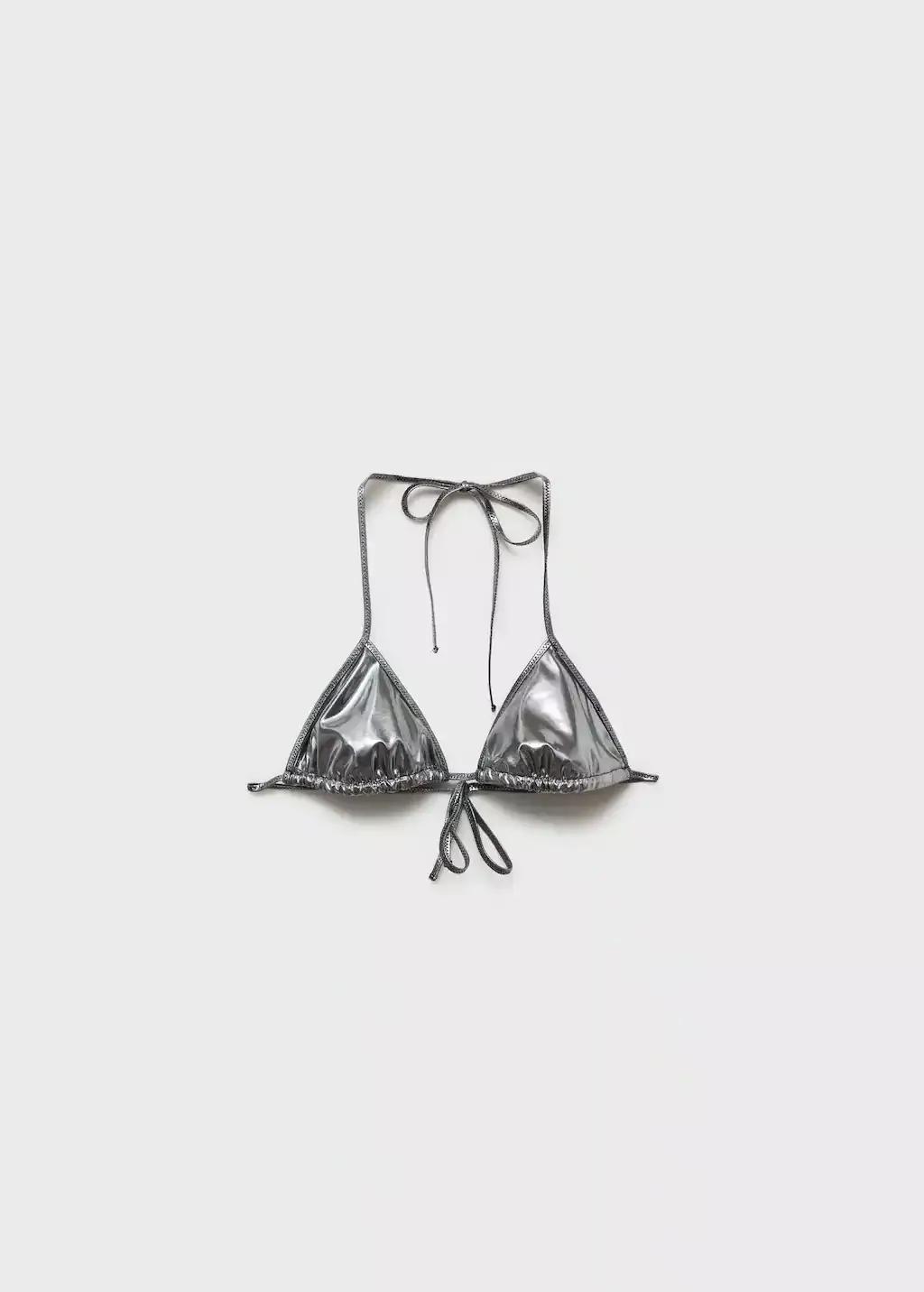 Silver Metallic Effect Triangle Bikini Top, , large image number 0