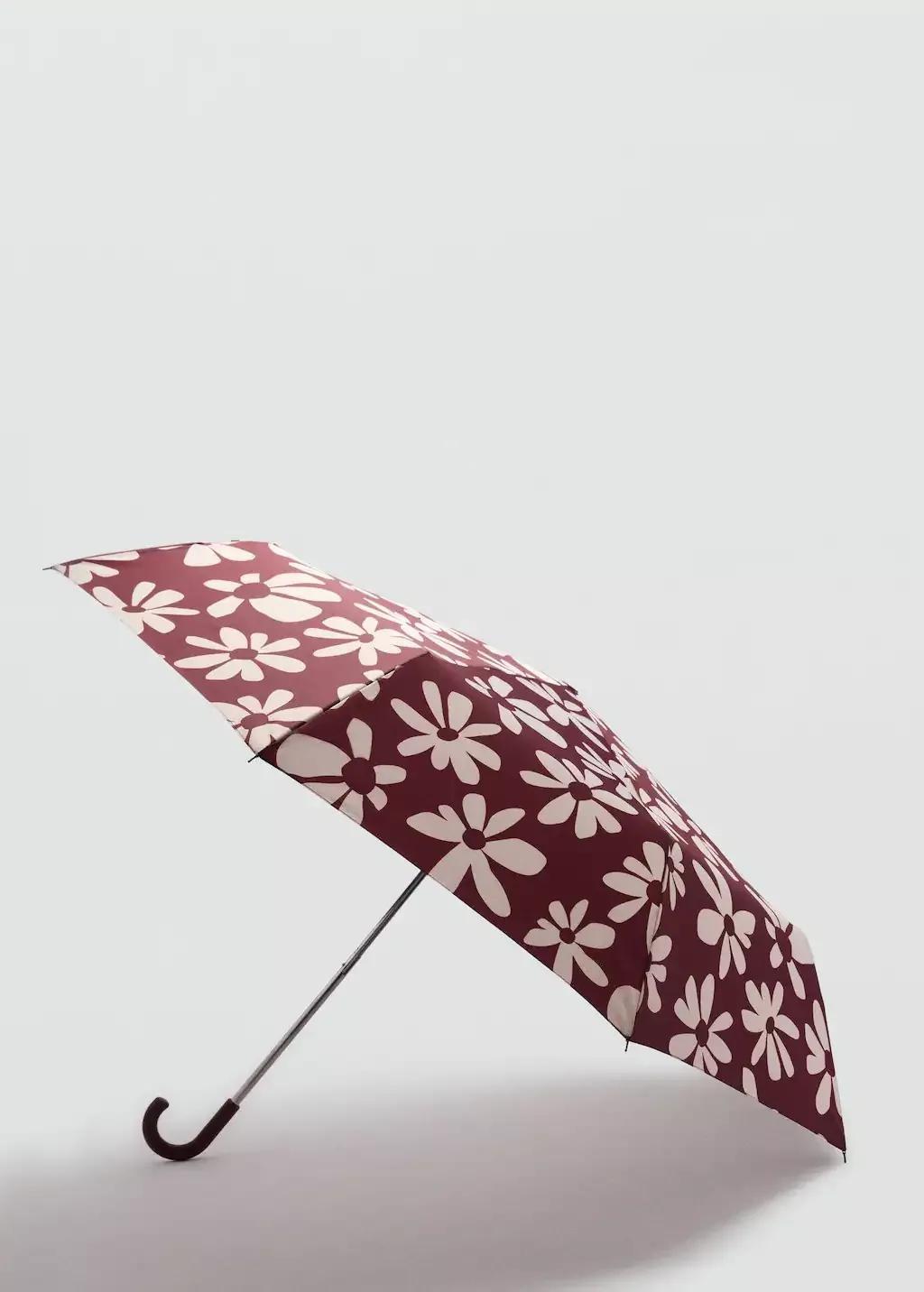 Red Flower Print Umbrella, Dark Red, large image number 0