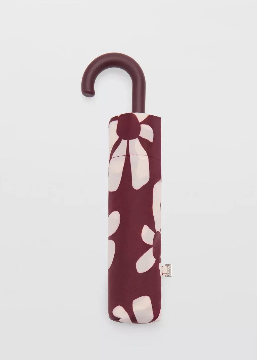 Red Flower Print Umbrella, Dark Red, large image number 4