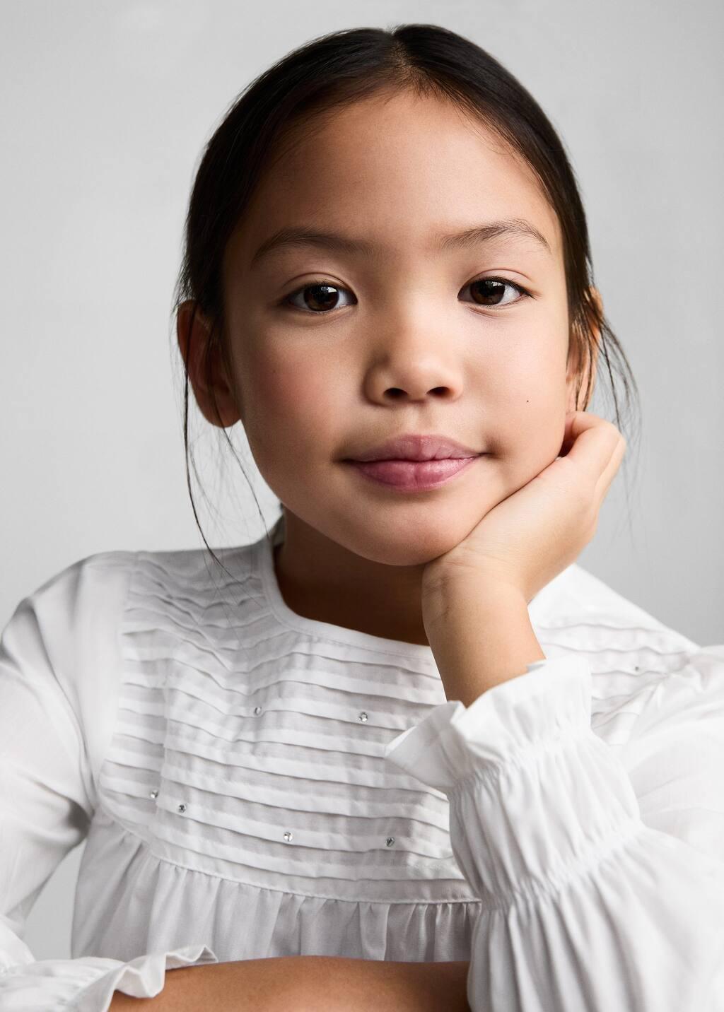 White Rhinestone Pleated Blouse, Kids Girl, , large image number 1