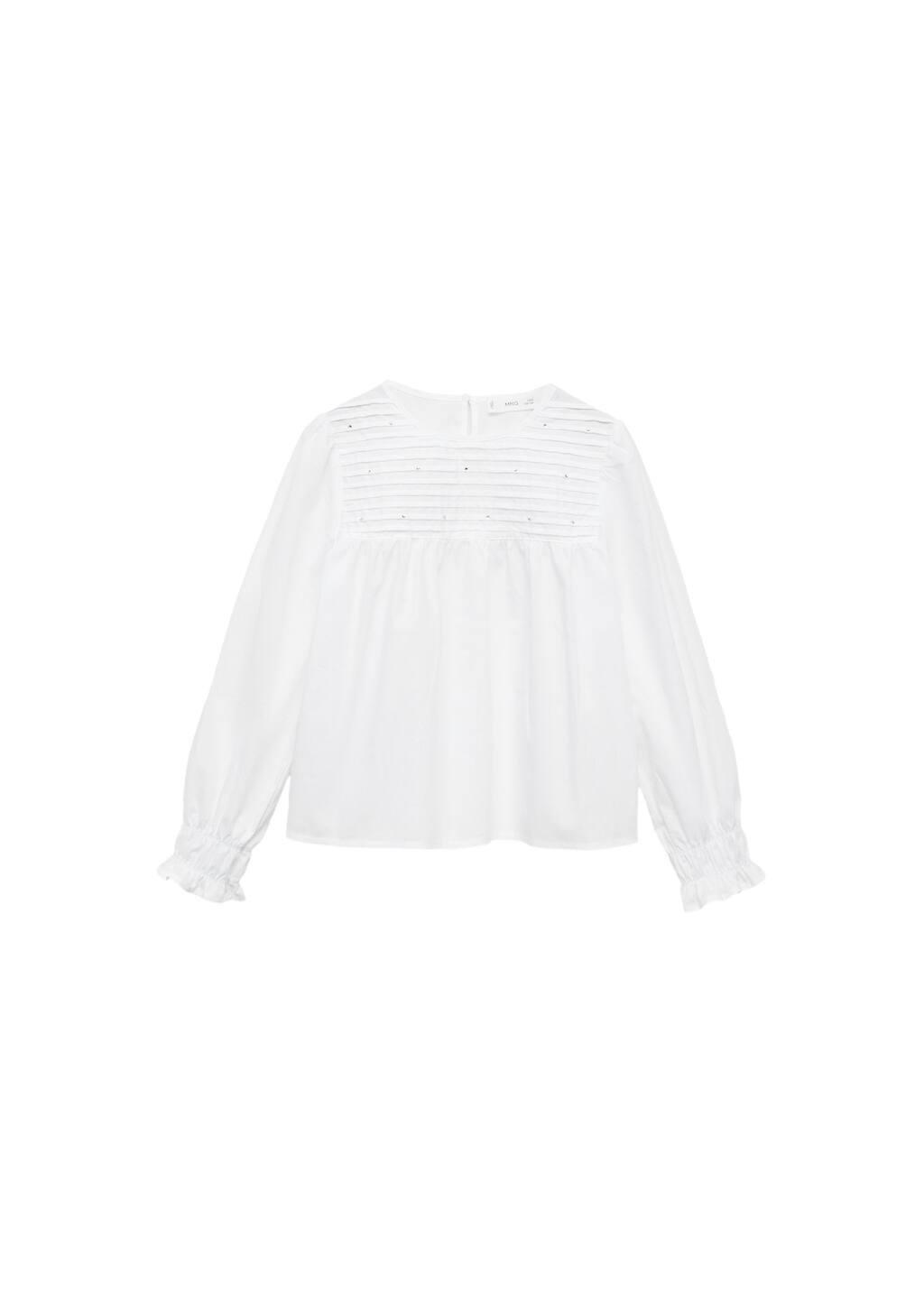 White Rhinestone Pleated Blouse, Kids Girl, , large image number 2