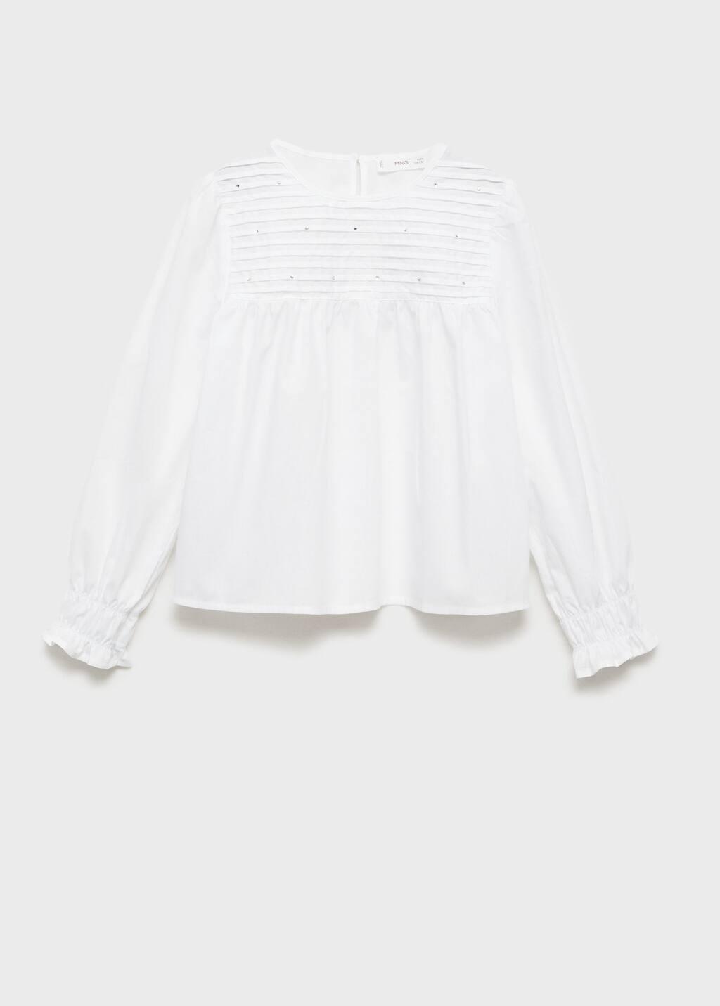 White Rhinestone Pleated Blouse, Kids Girl, , large image number 3