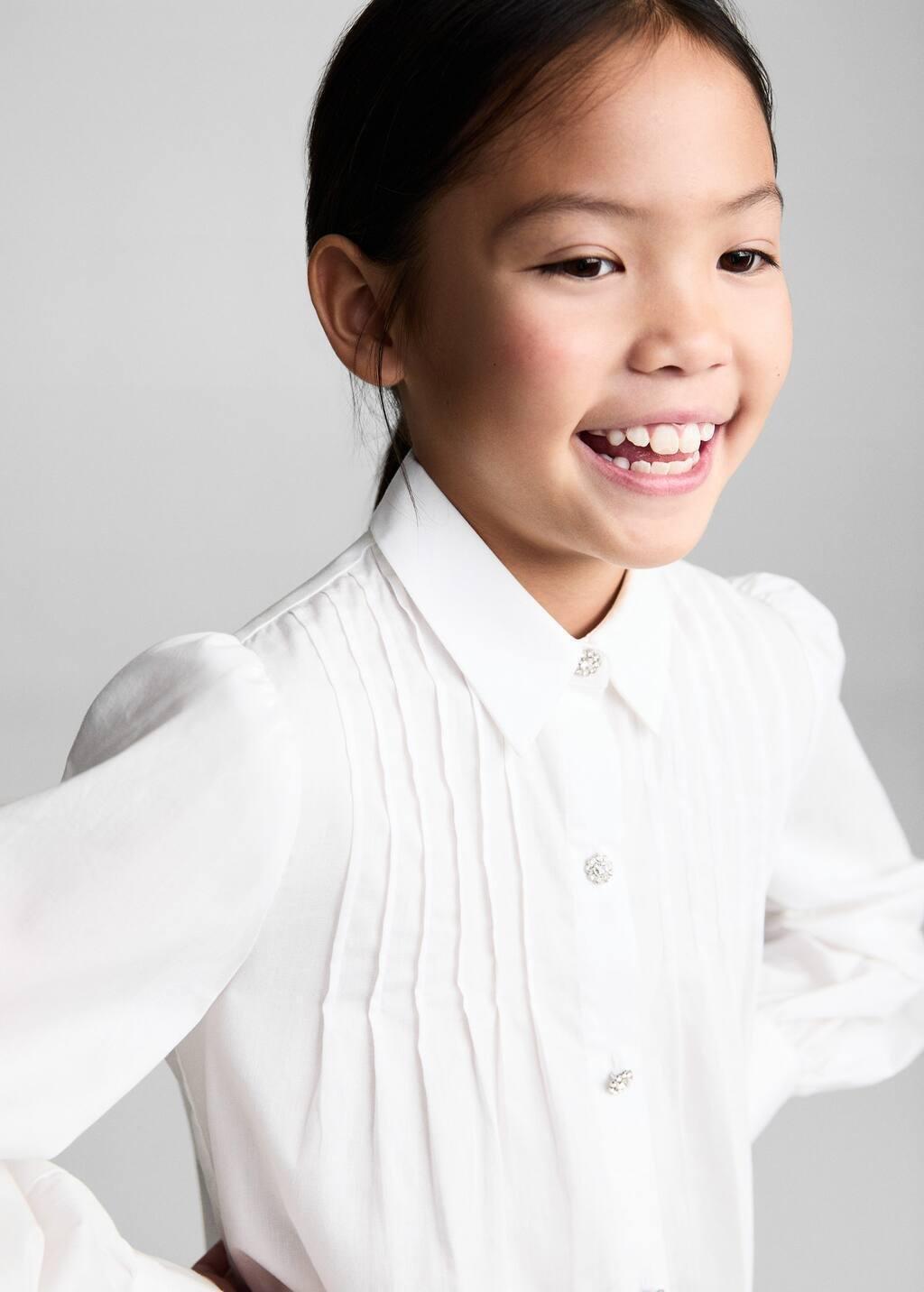 White Cotton Shirt With Jewel Buttons, Kids Girl, White, large image number 1
