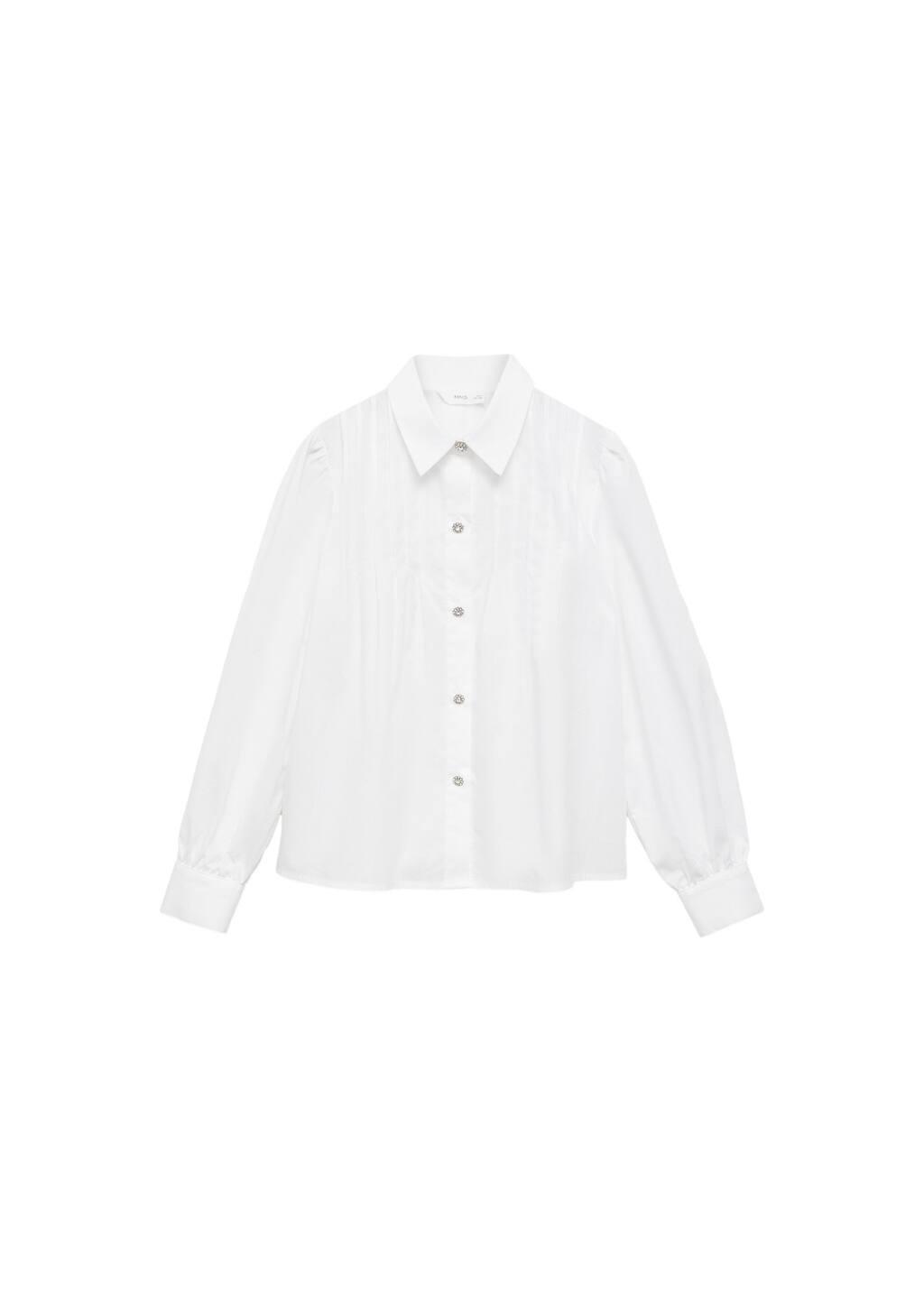 White Cotton Shirt With Jewel Buttons, Kids Girl, White, large image number 2