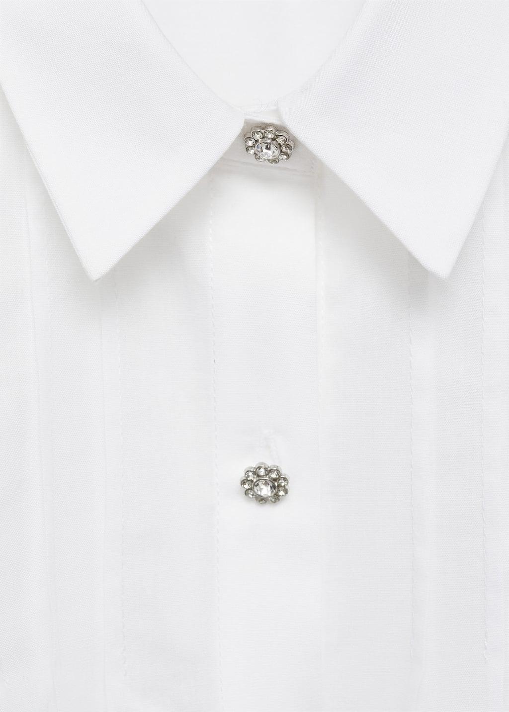 White Cotton Shirt With Jewel Buttons, Kids Girl, White, large image number 3