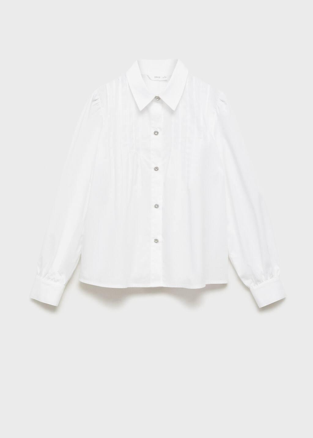 White Cotton Shirt With Jewel Buttons, Kids Girl, White, large image number 4
