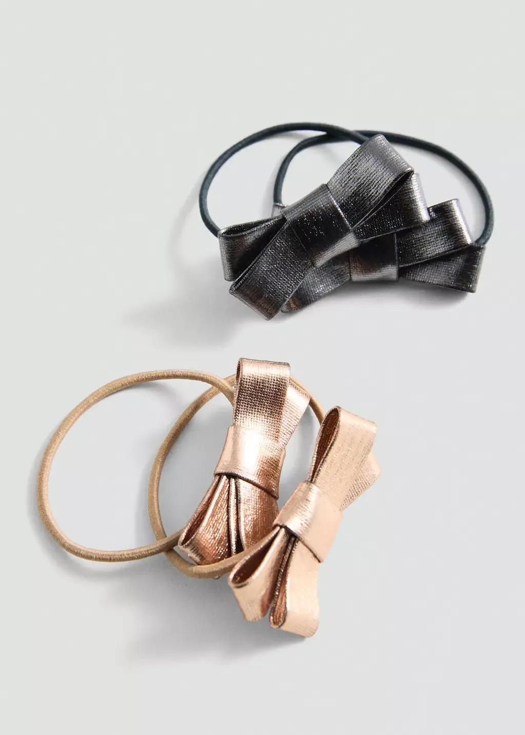 Silver Set Of 4 Scrunchies, Kids Girl, Silver, large image number 0