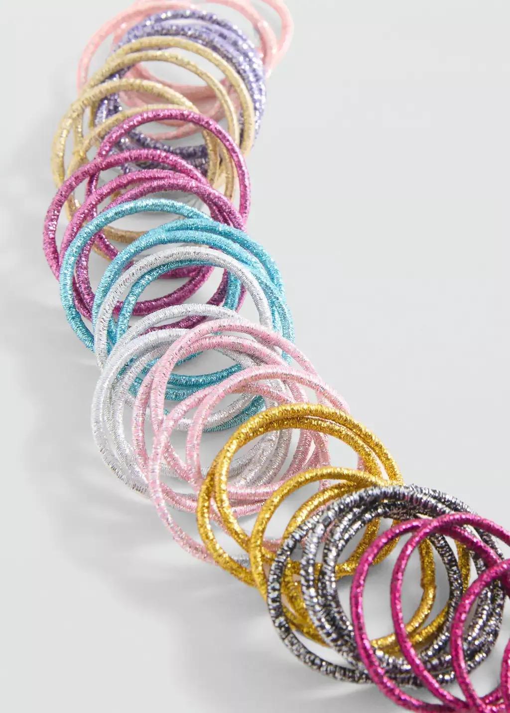 Silver Multicolour Scrunchies Pack, Kids Girl, Silver, large image number 0