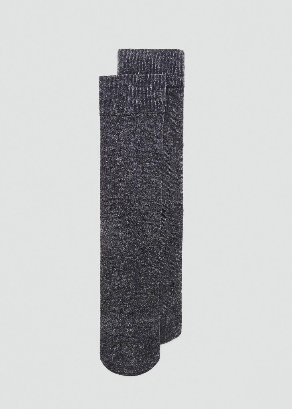Silver Lurex Long Socks, Silver, large image number 1