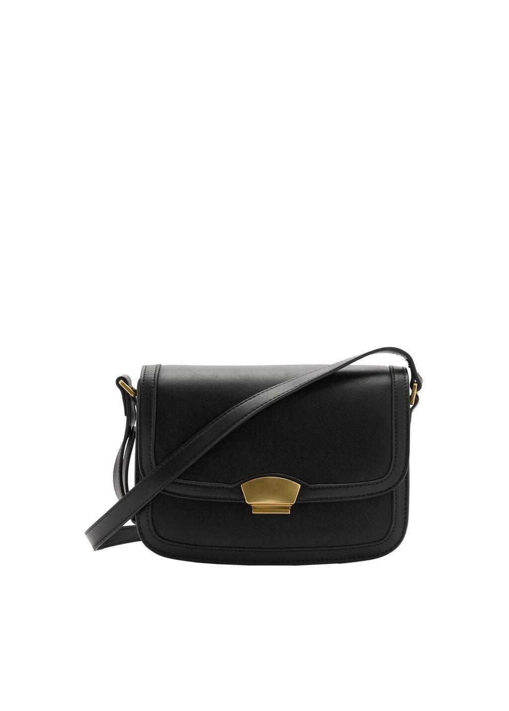 Black Crossbody Bag With Metal Closure, 0201_99, large image number 2