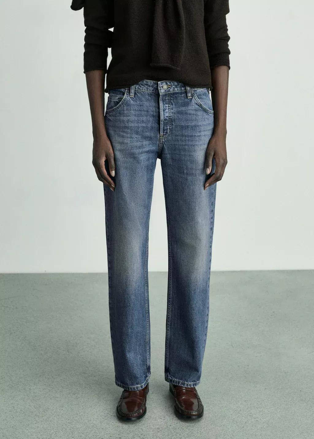 Blue Mid-Rise Straight Jeans, , large image number 0