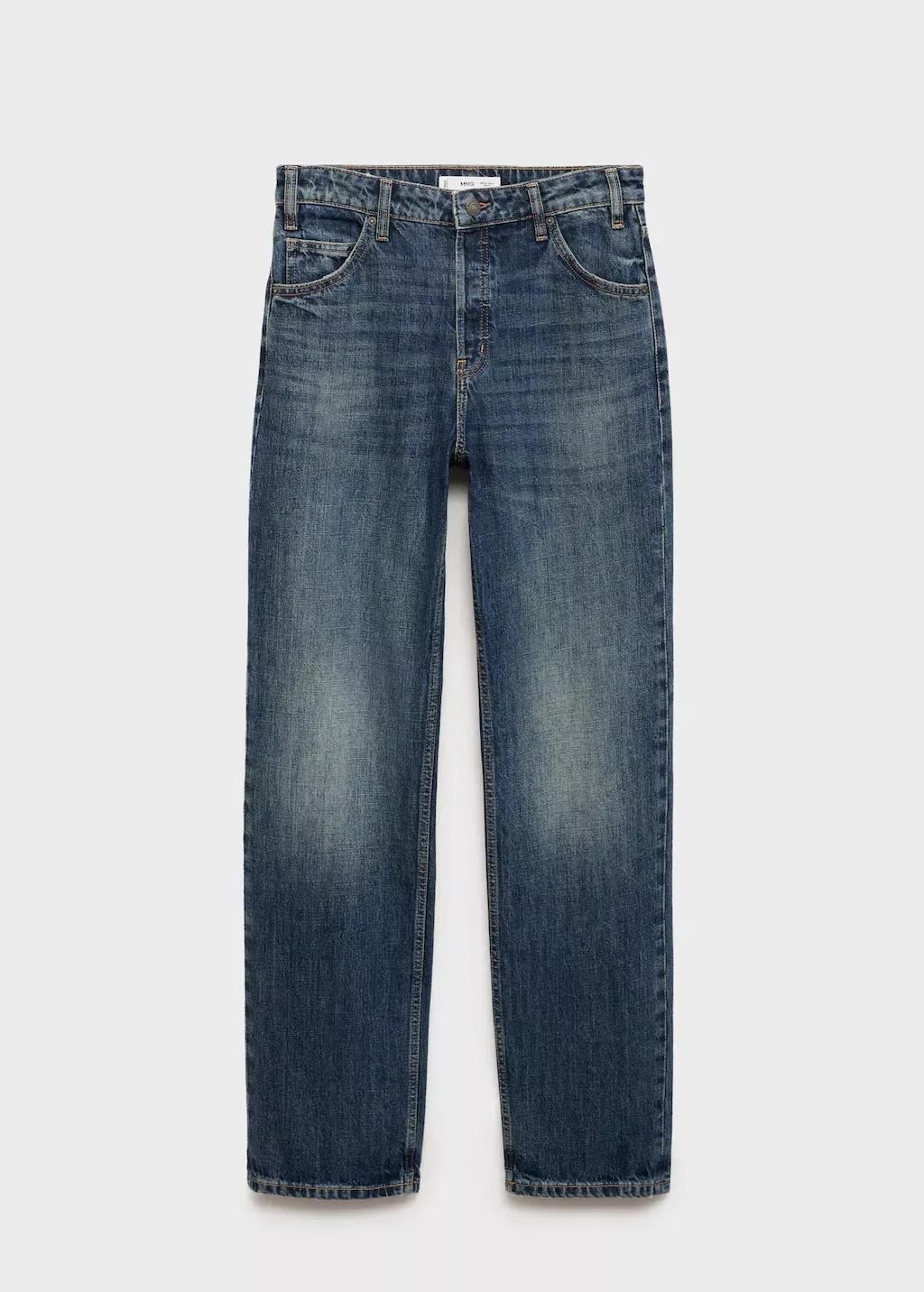 Blue Mid-Rise Straight Jeans, , large image number 4