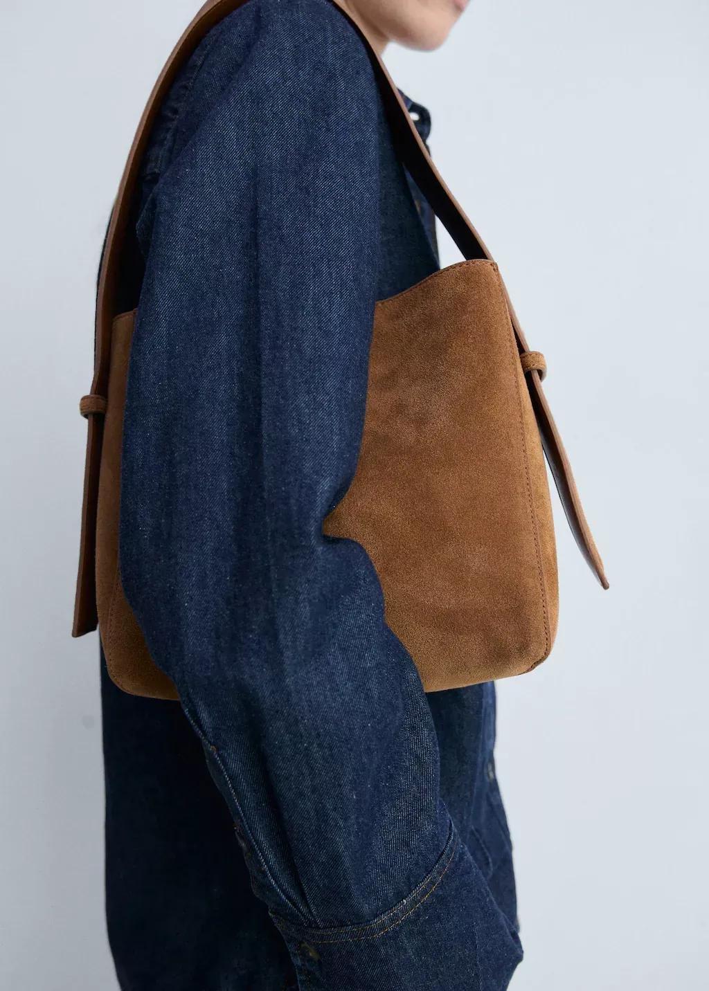 Brown Suede Mini Shopper Bag, Medium Brown, large image number 7