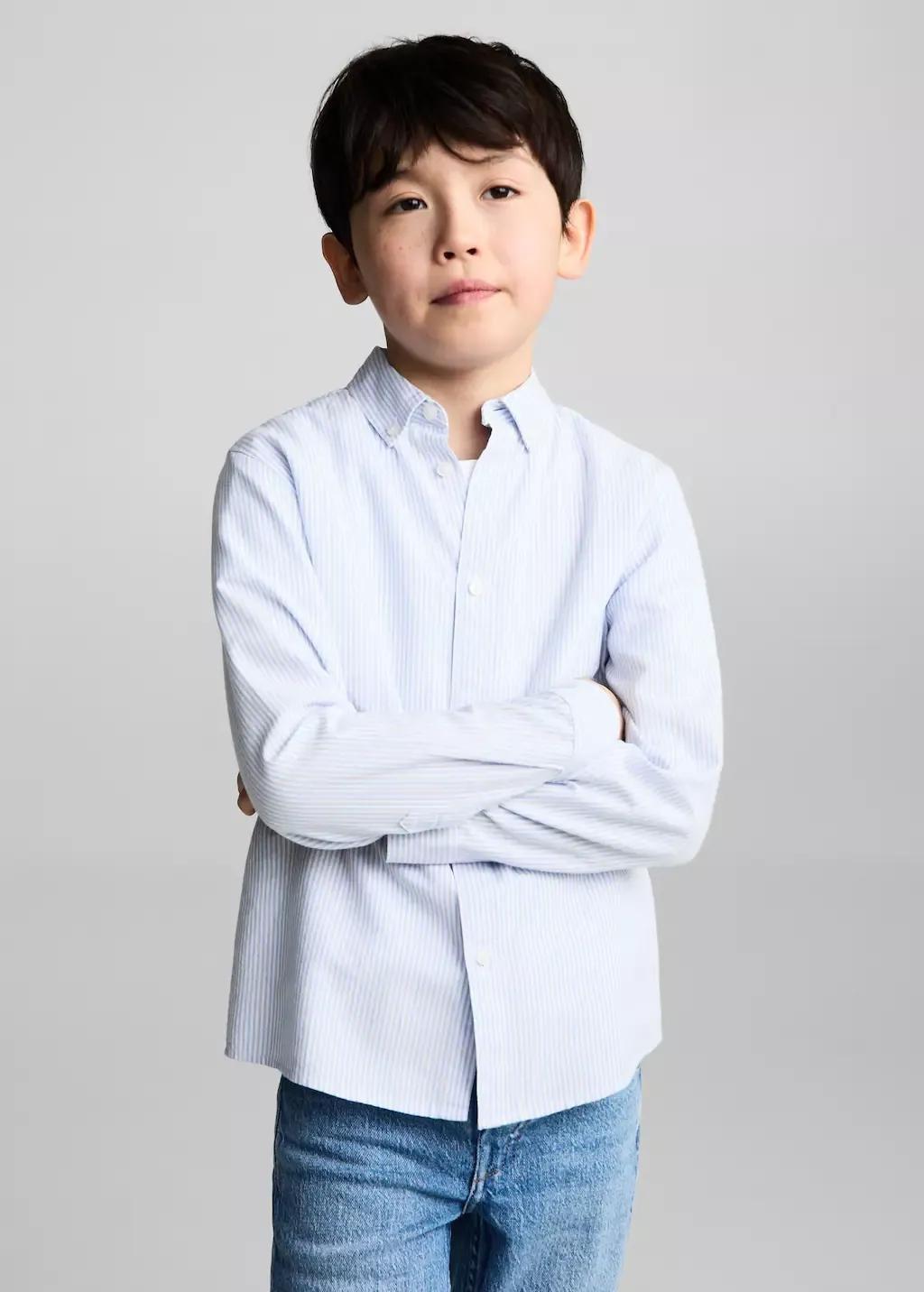 Blue Lt-Pastel 100% Cotton Oxford Striped Shirt, Kids Boy, , large image number 1
