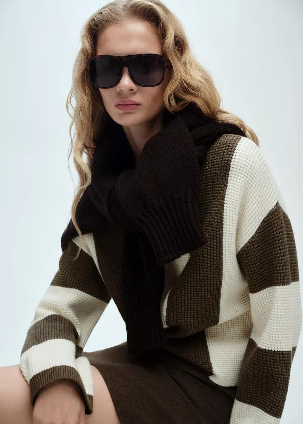 Khaki Knit Striped Sweater, , large image number 3