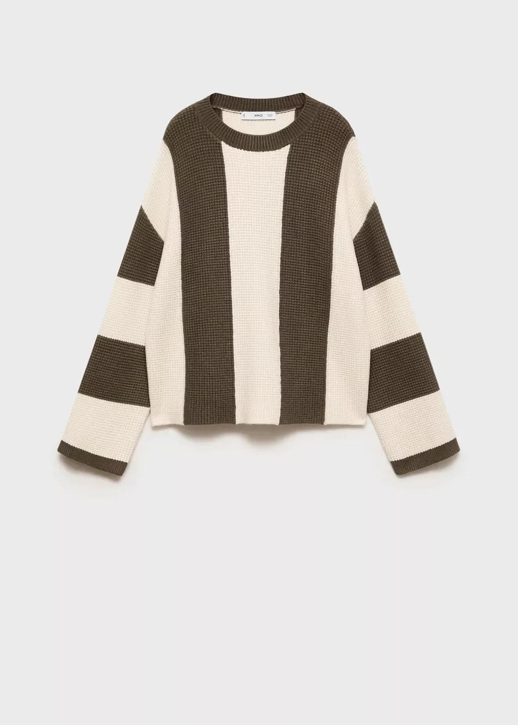 Khaki Knit Striped Sweater, , large image number 4