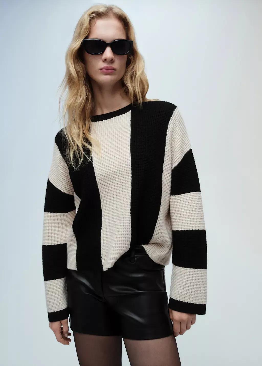 Black Knit Striped Sweater, , large image number 0