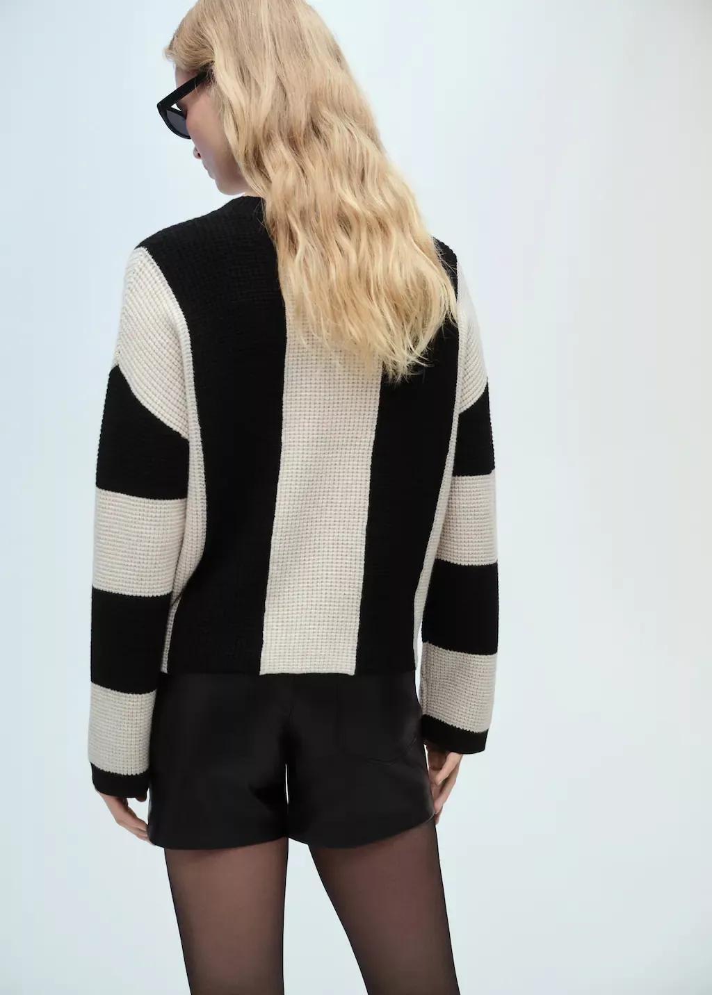 Black Knit Striped Sweater, , large image number 7