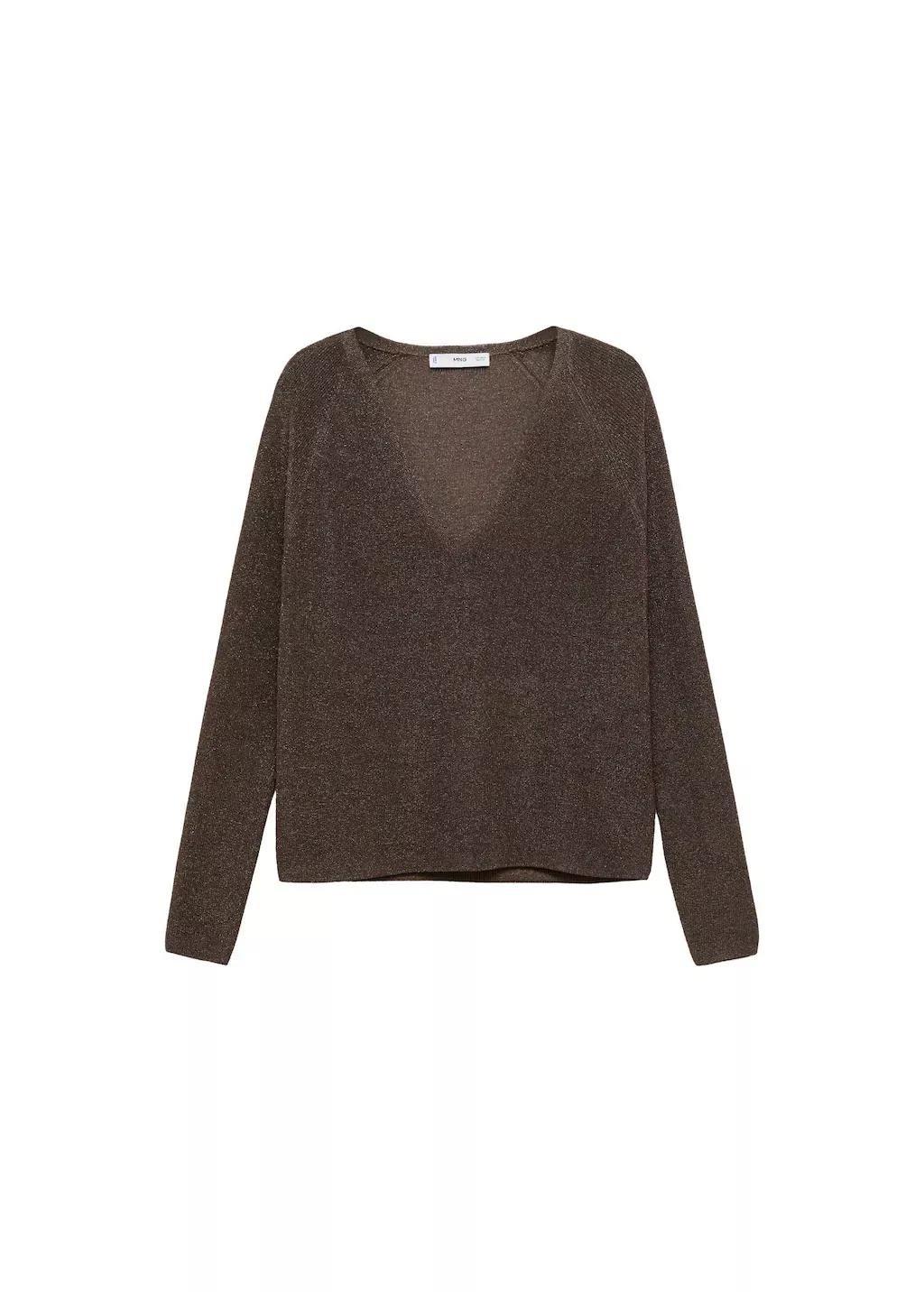 Brown V-Neck Lurex Sweater, , large image number 3