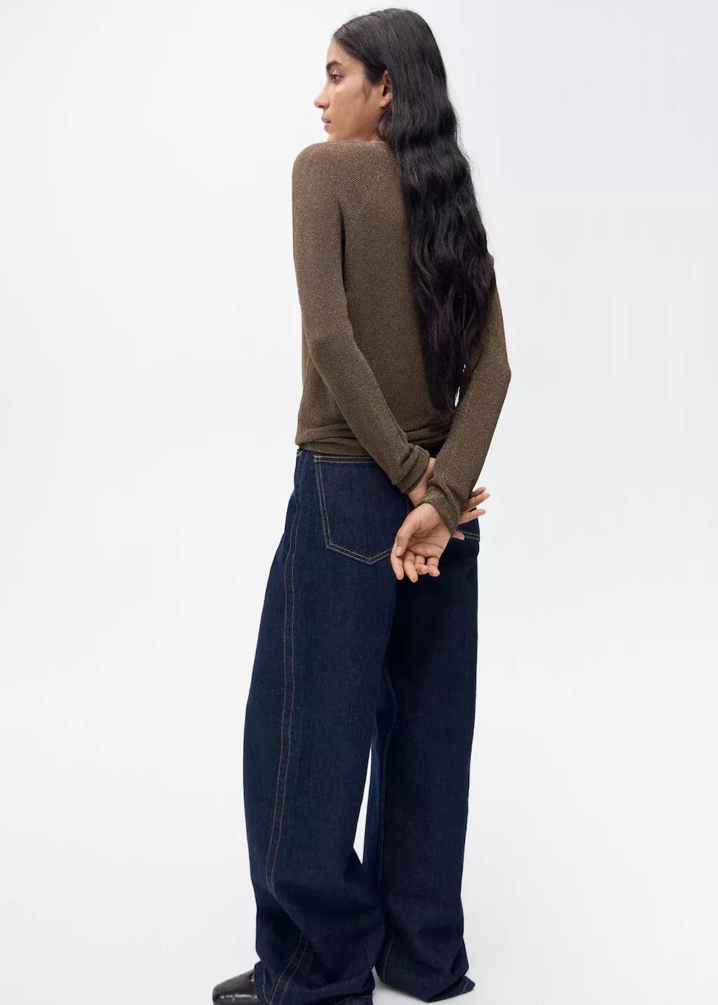 Brown V-Neck Lurex Sweater, , large image number 5
