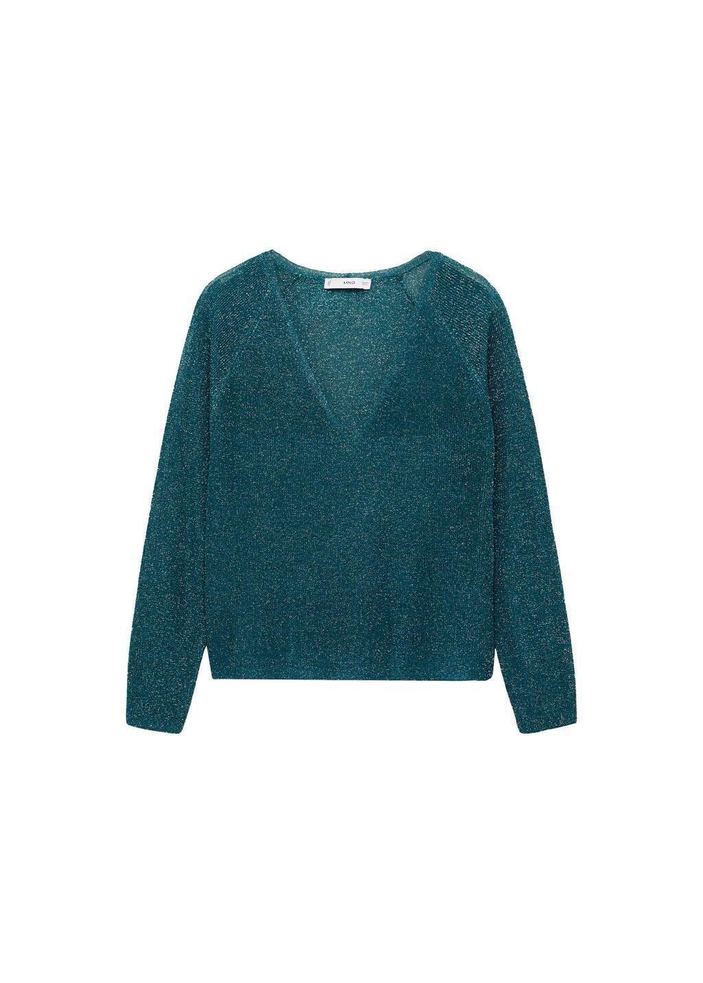 Green V-Neck Lurex Sweater, , large image number 2