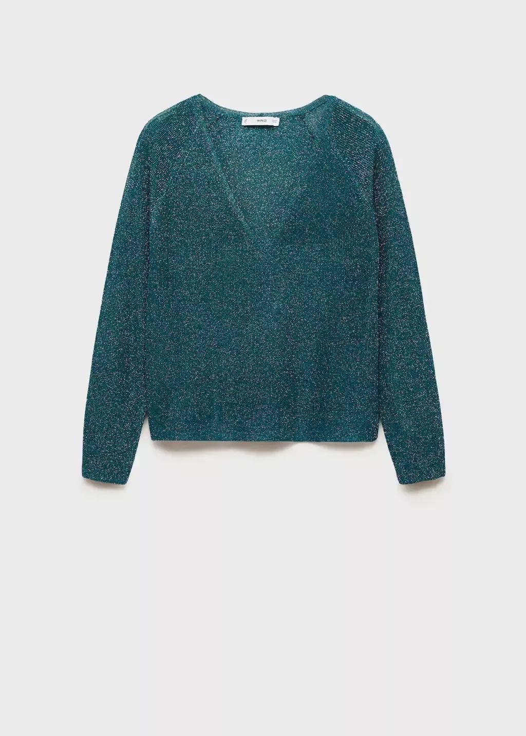 Green V-Neck Lurex Sweater, , large image number 4