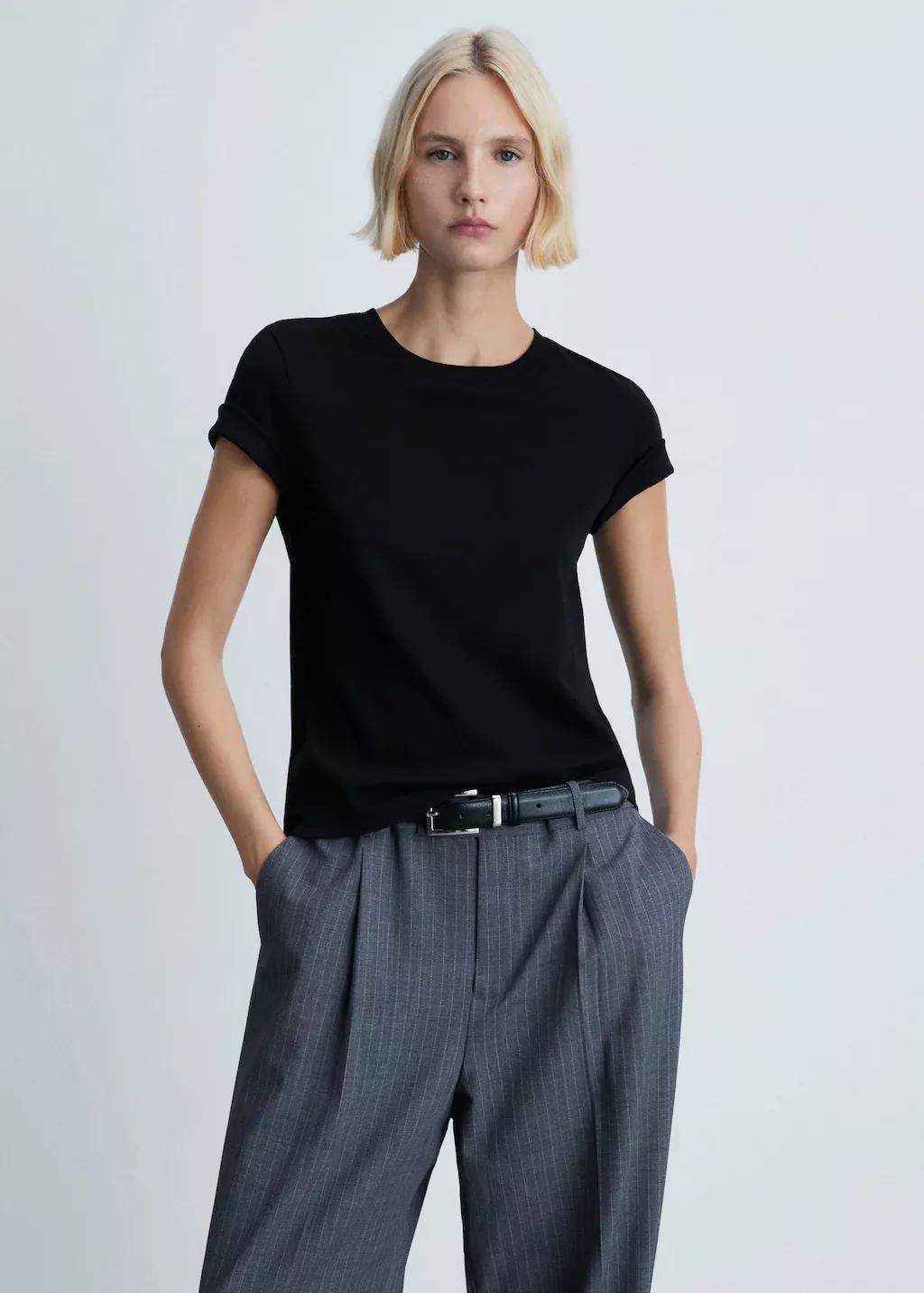 Black Basic T-Shirt Made Of 100% Cotton, , large image number 0