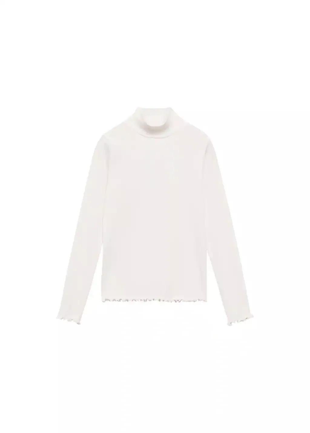 White Ribbed High Neck T-Shirt, Kids Girl, , large image number 2
