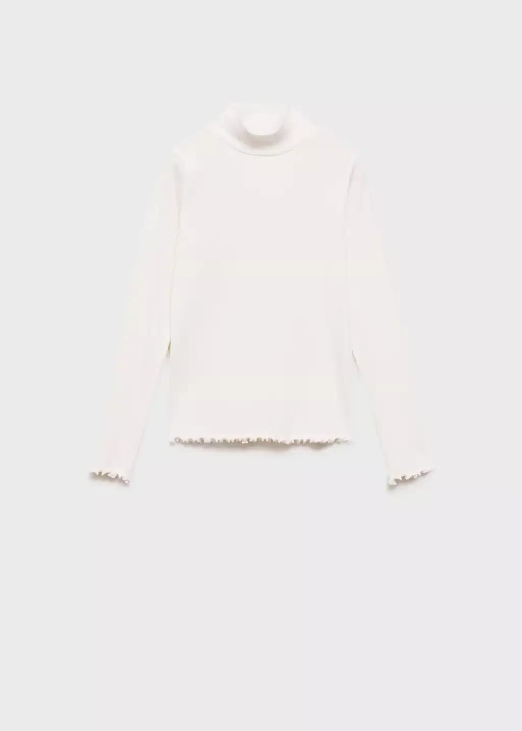 White Ribbed High Neck T-Shirt, Kids Girl, , large image number 4