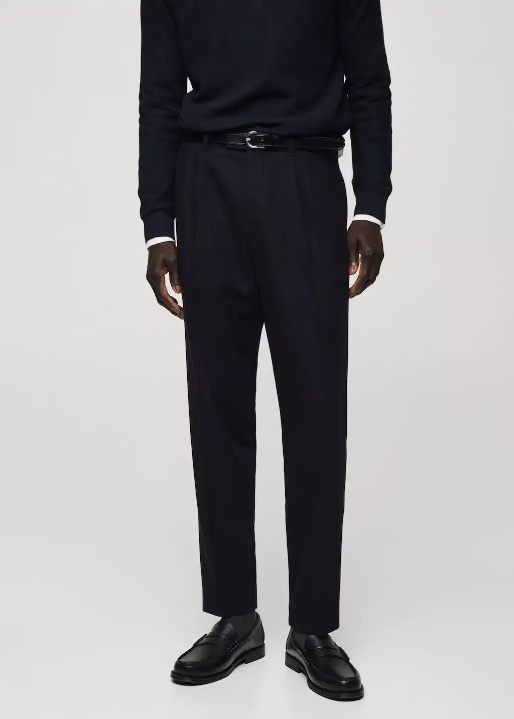 Navy Slim Fit Cotton Pants, , large image number 0