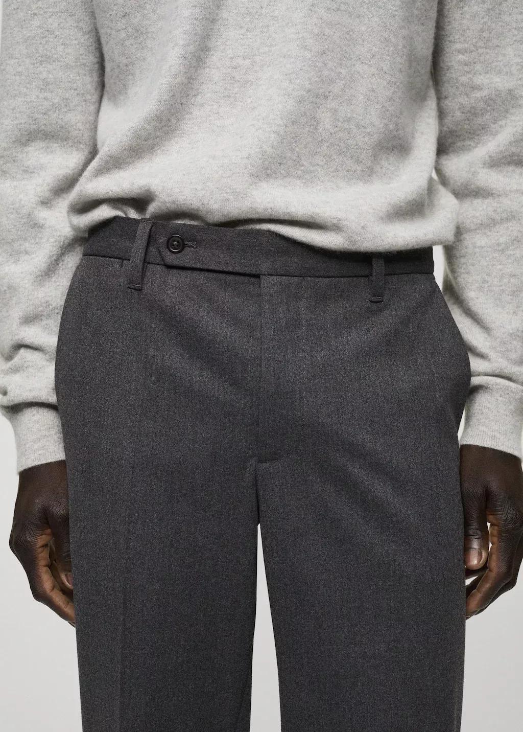 Grey Slim Fit Cotton Pants, , large image number 1
