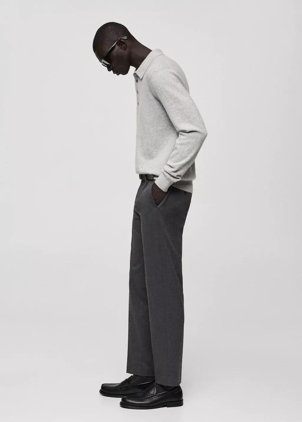 Grey Slim Fit Cotton Pants, , large image number 3