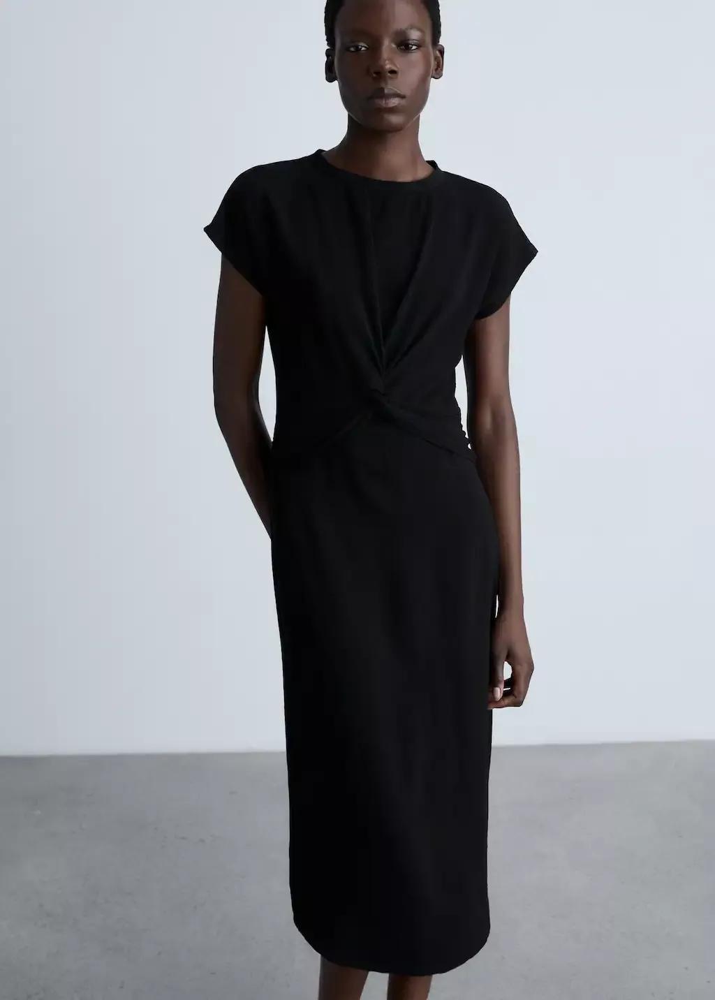 Black Midi-Dress With Knot Detail, , large image number 0