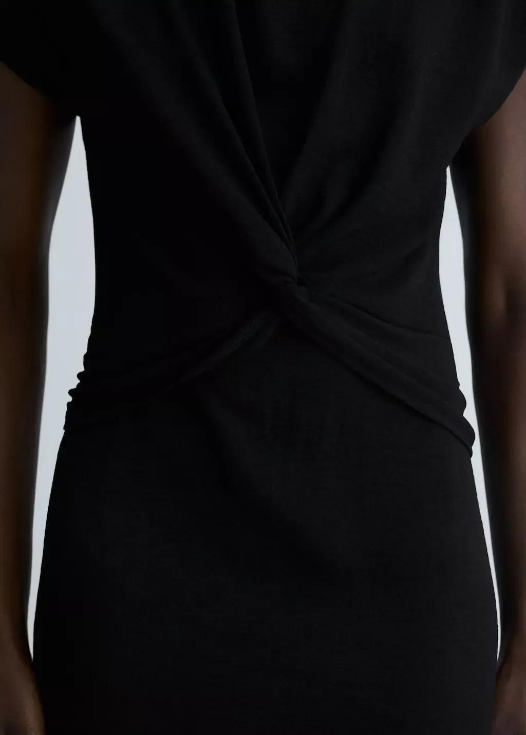 Black Midi-Dress With Knot Detail, , large image number 1