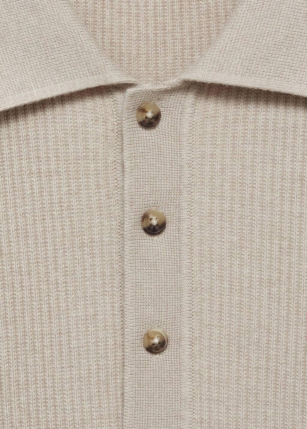 Beige Cotton Blend Ribbed Polo Sweater, , large image number 5