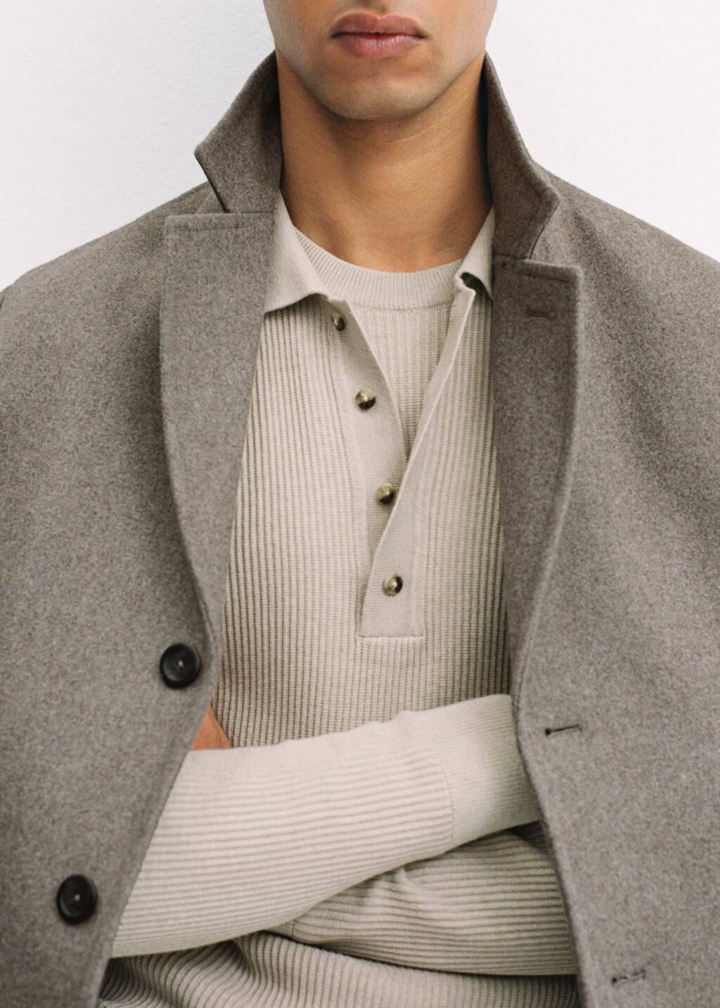 Beige Cotton Blend Ribbed Polo Sweater, , large image number 6