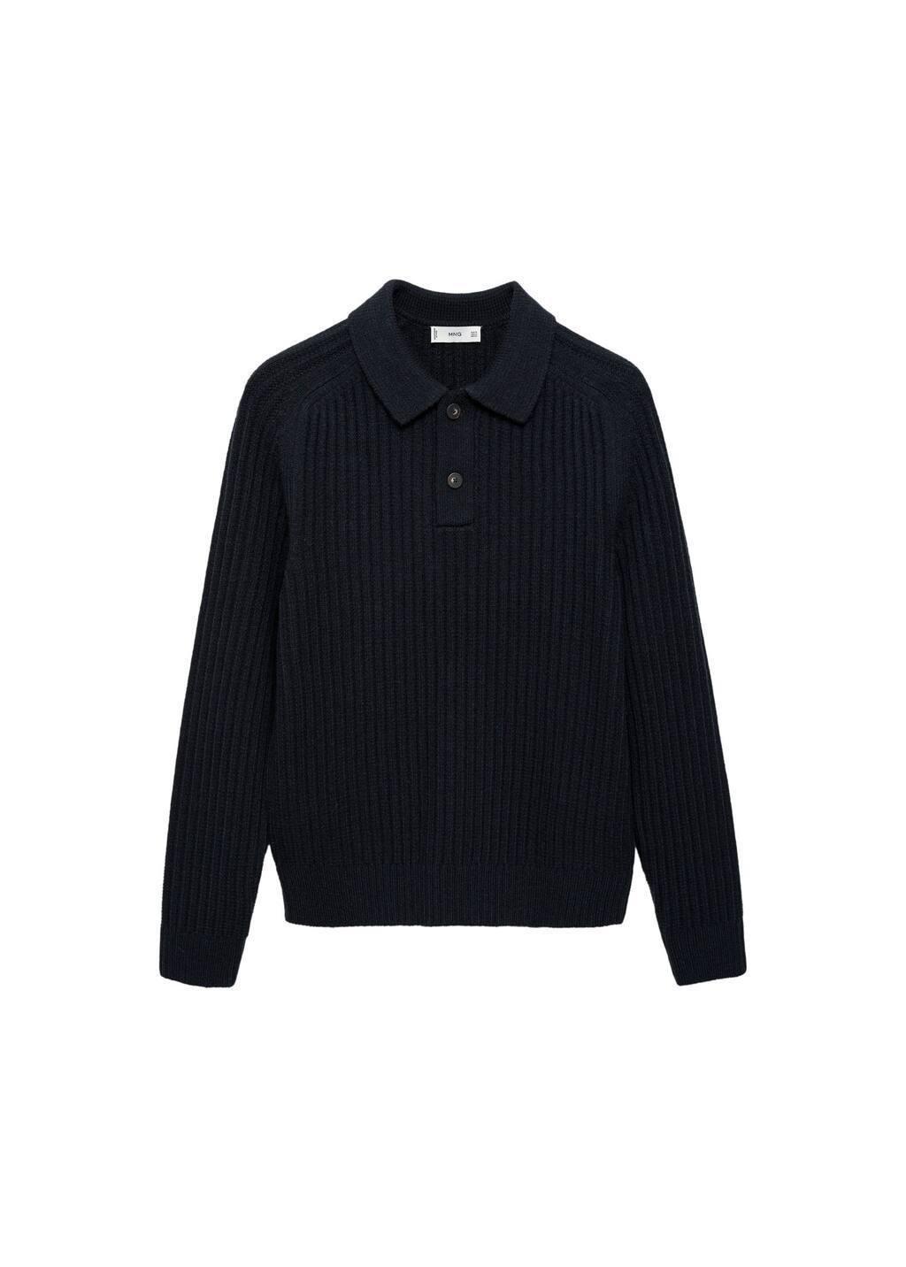 Navy Rib-Knit Polo-Neck Sweater, , large image number 2