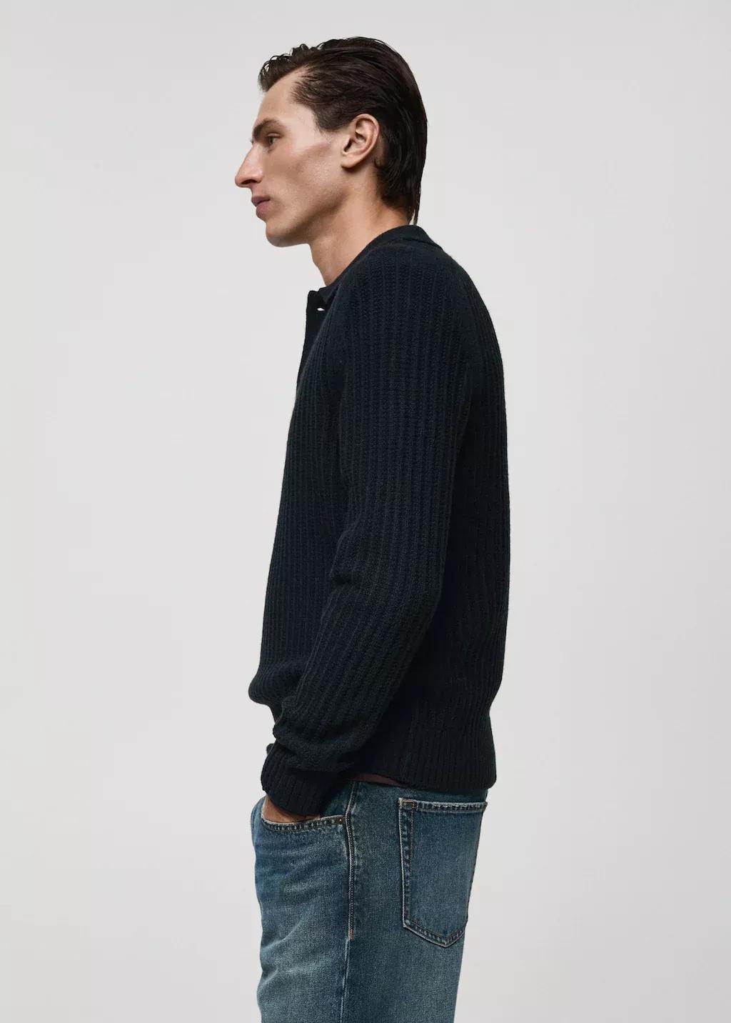 Navy Rib-Knit Polo-Neck Sweater, , large image number 3