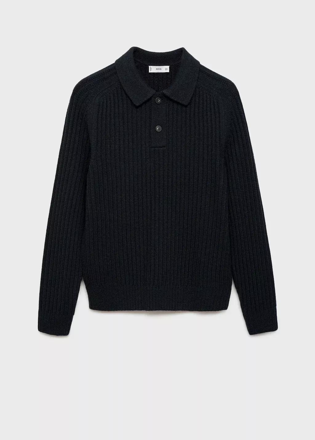Navy Rib-Knit Polo-Neck Sweater, , large image number 4