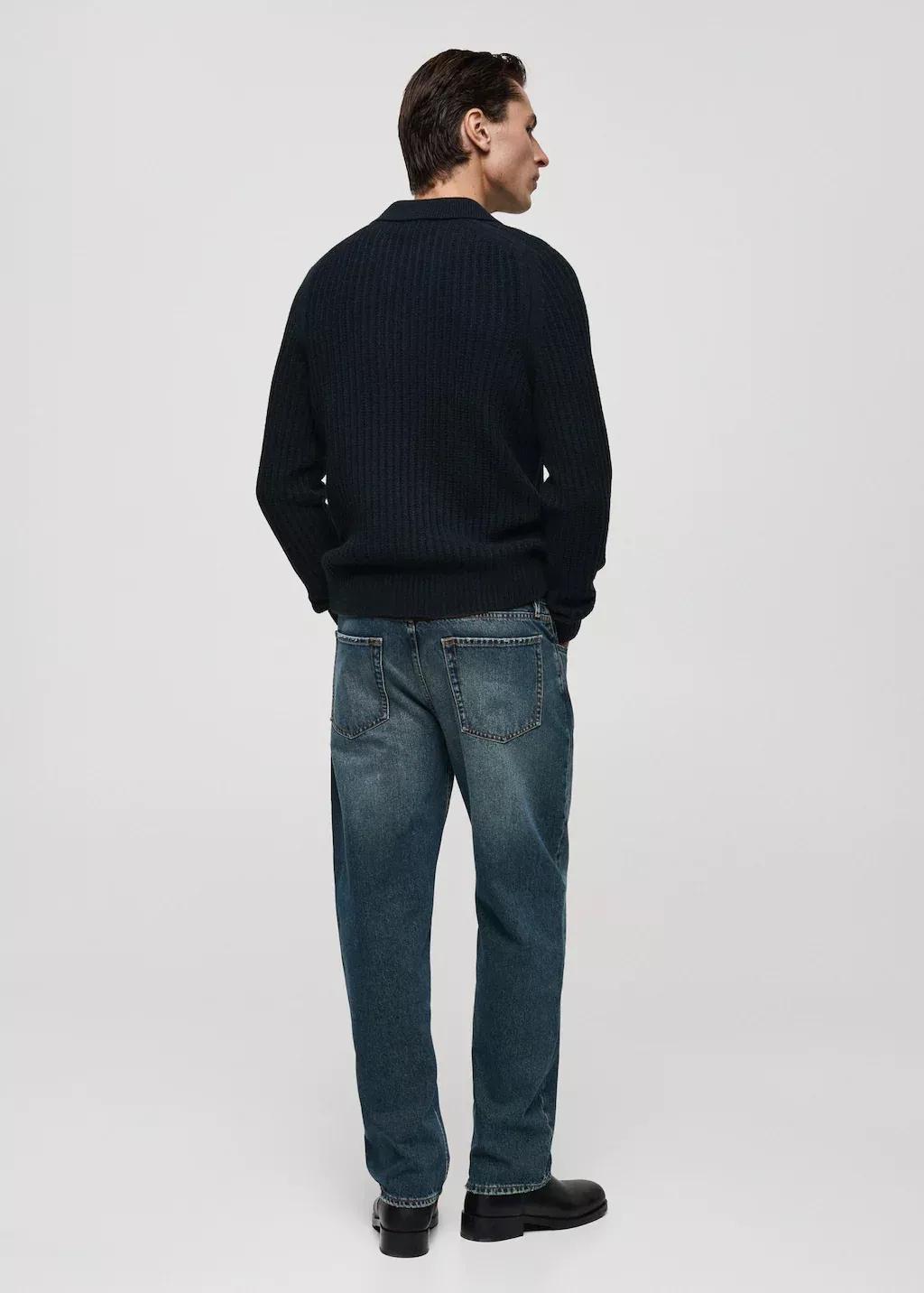Navy Rib-Knit Polo-Neck Sweater, , large image number 6