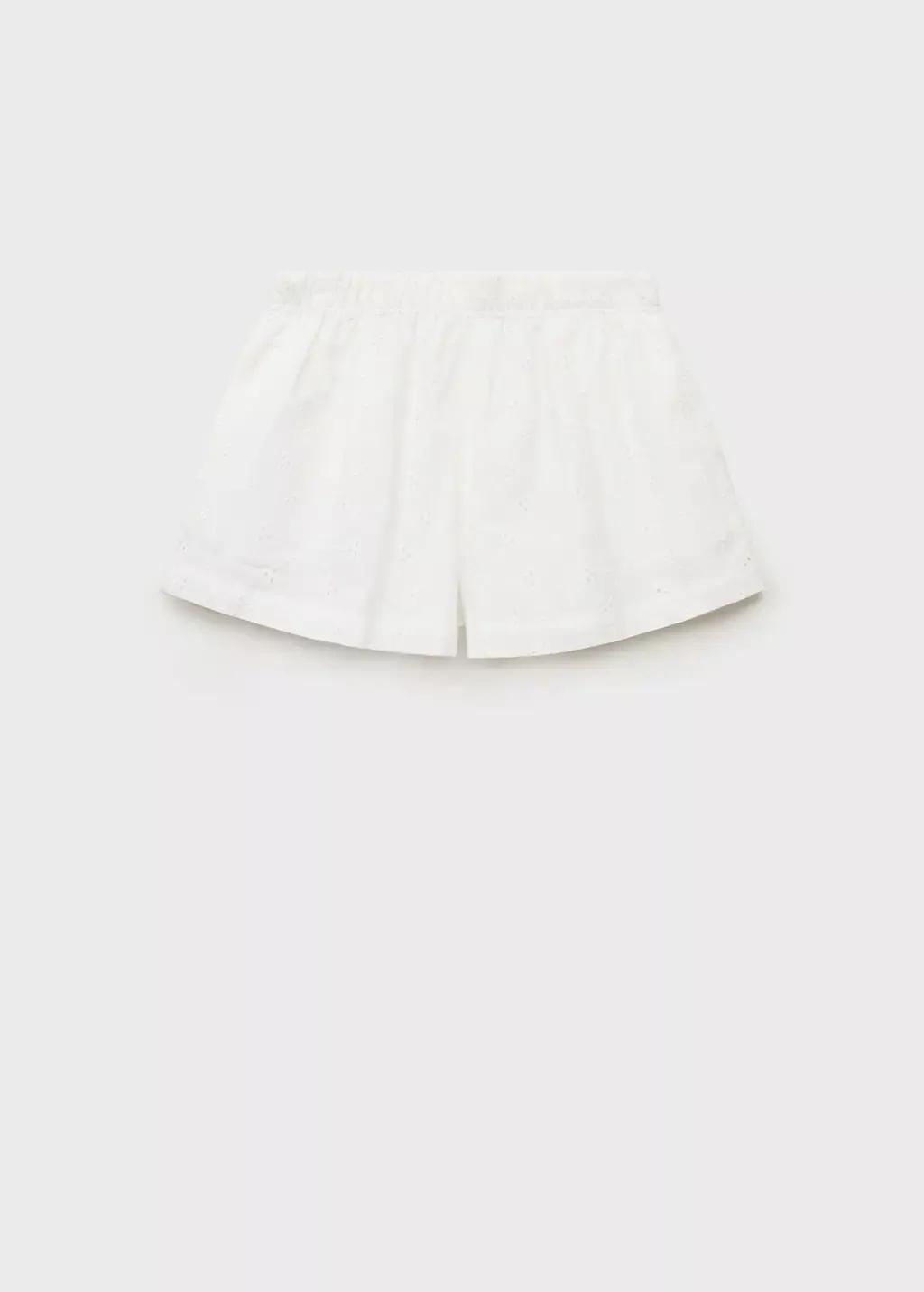 White Elastic Waist Shorts, Kids Girl, , large image number 0