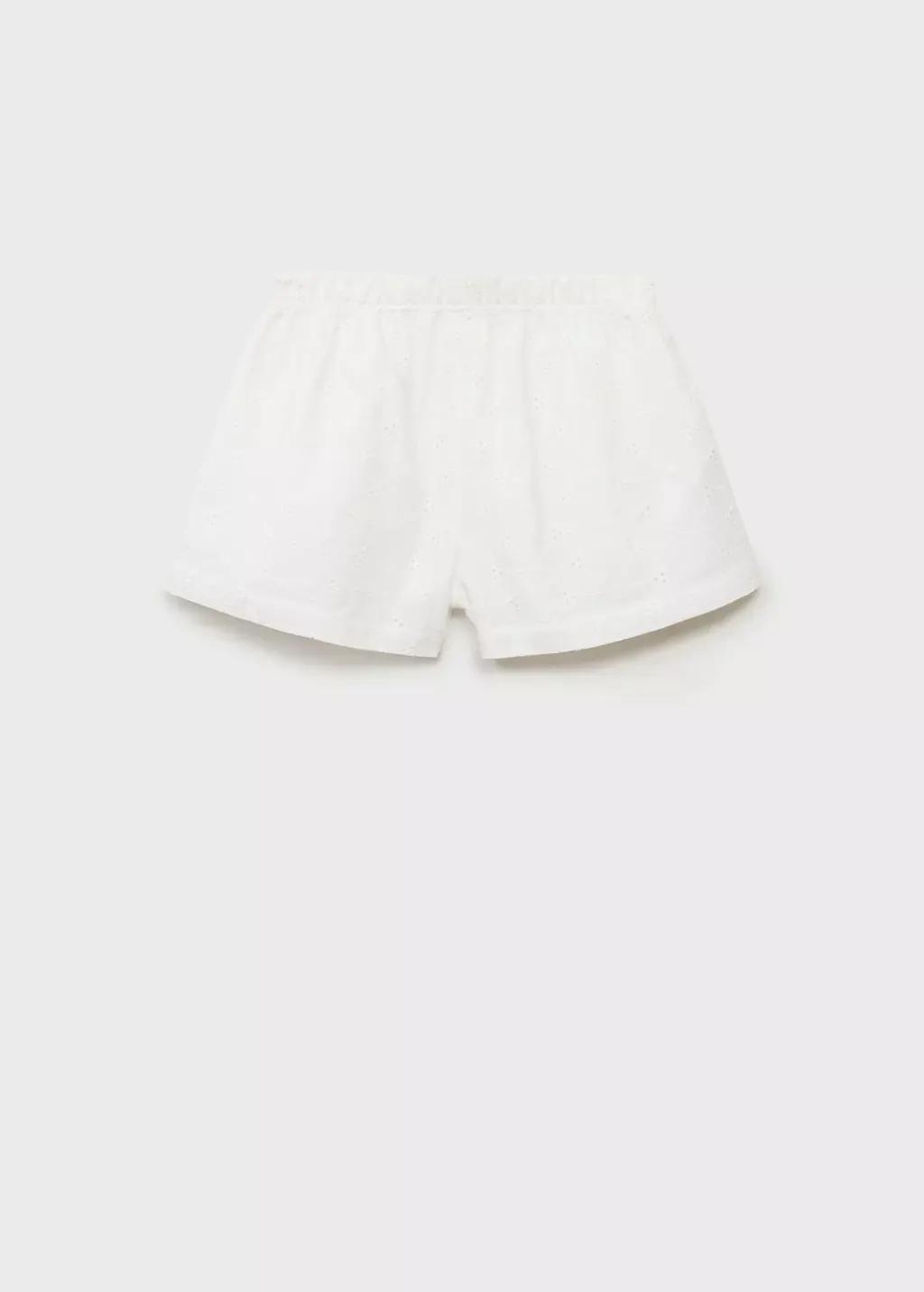 White Elastic Waist Shorts, Kids Girl, , large image number 1