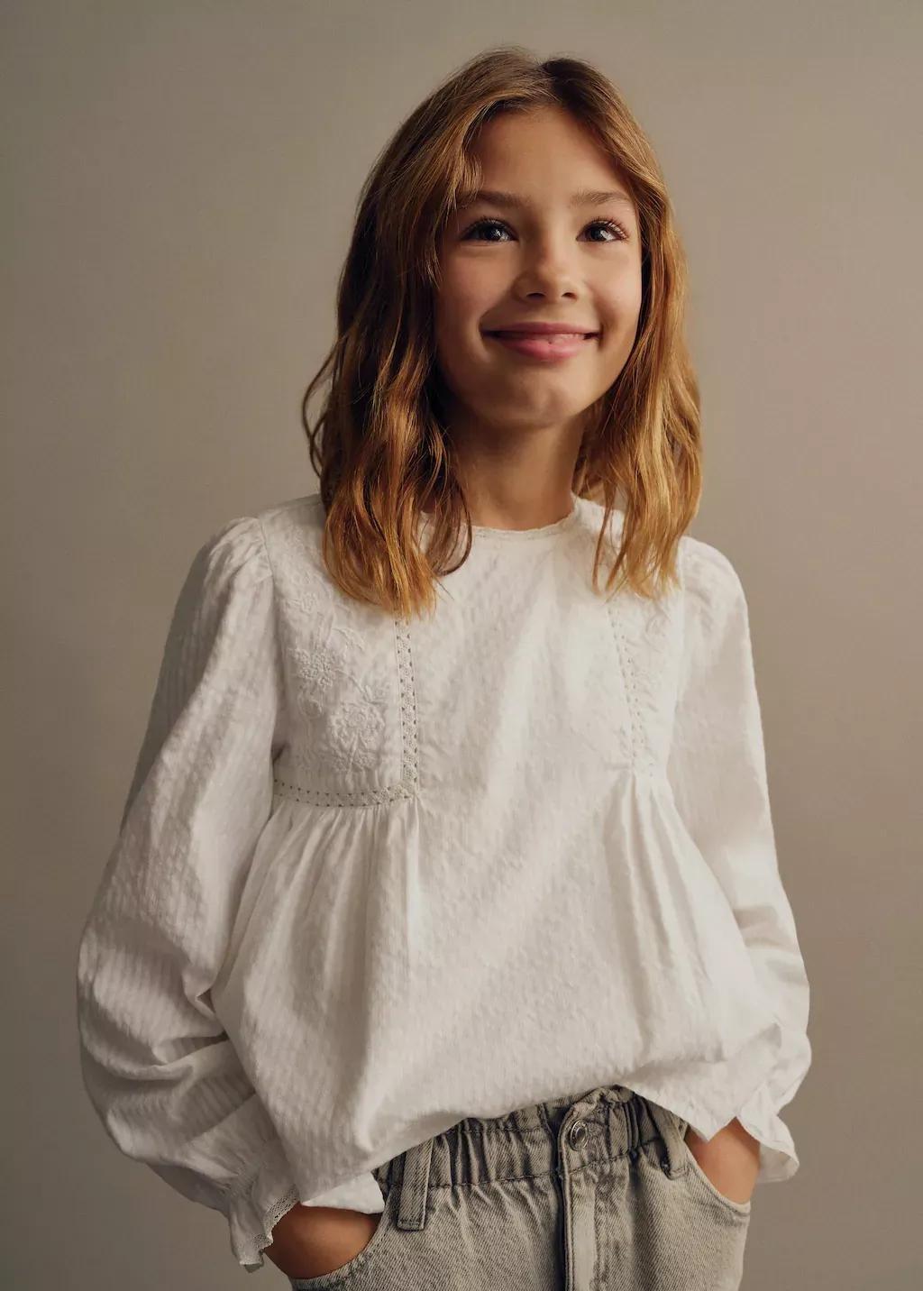 NATURAL WHITE Embroidered details blouse, Kids Girl, , large image number 0