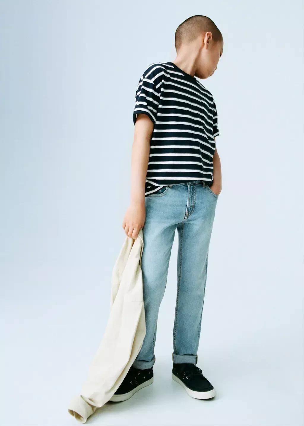 Blue Straight Jeans With Turn-Up, Kids Boy, , large image number 4