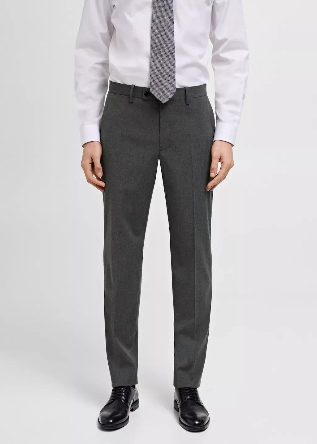 Grey Slim-Fit Suit Trousers, , large image number 0