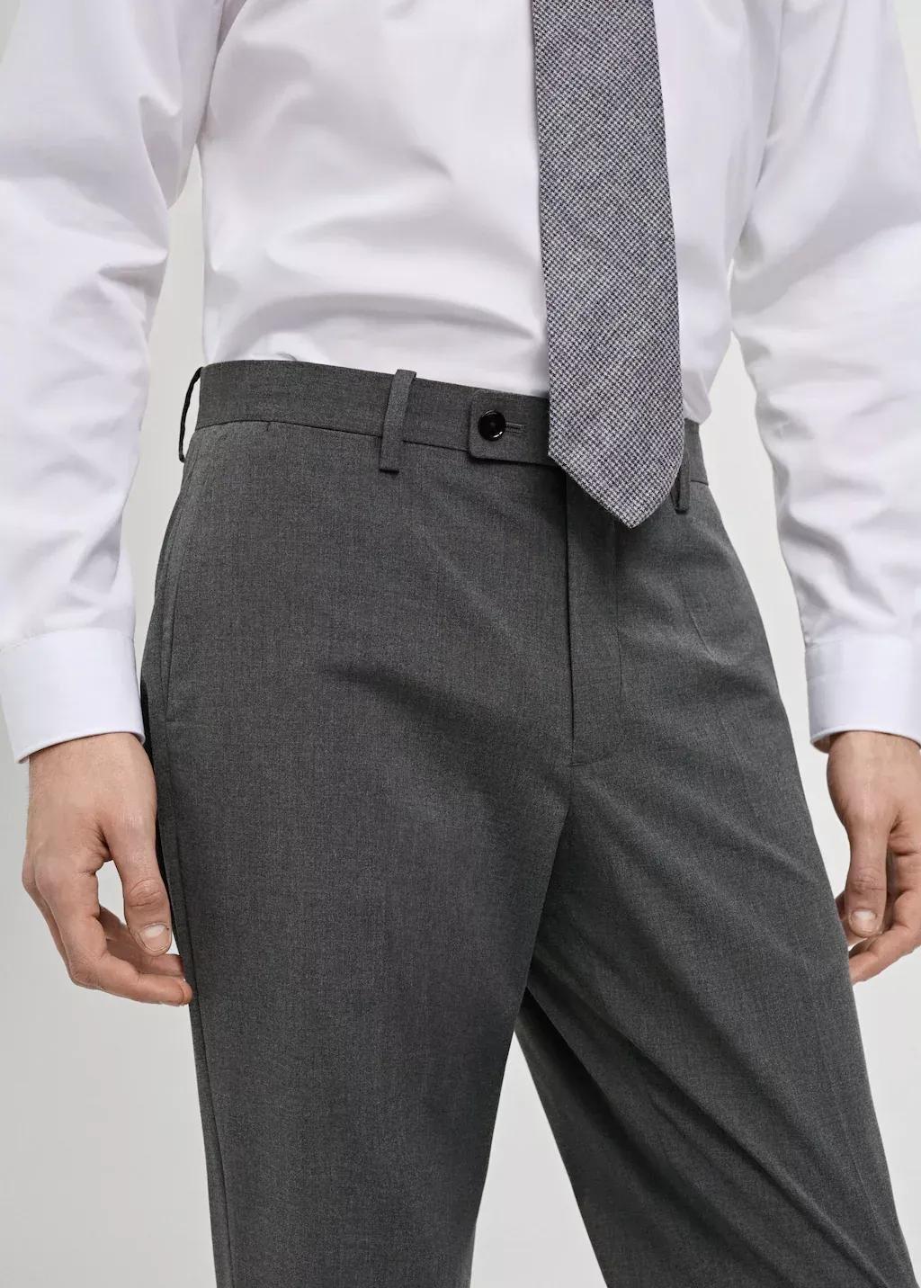 Grey Slim-Fit Suit Trousers, , large image number 1
