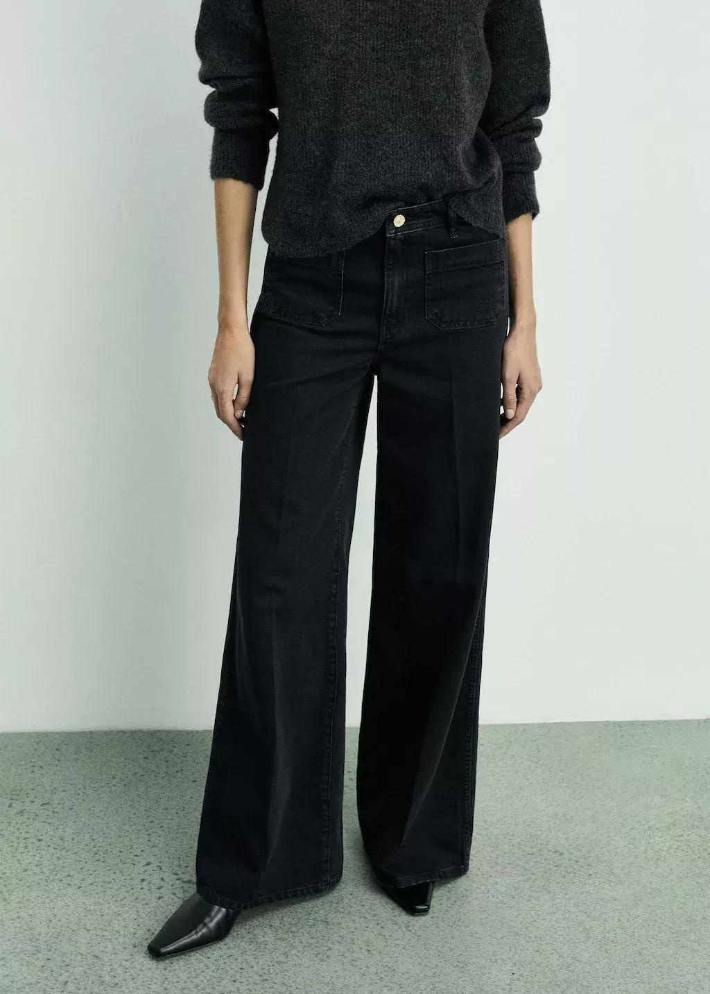 Grey Wideleg Jeans With Pockets, , large image number 0