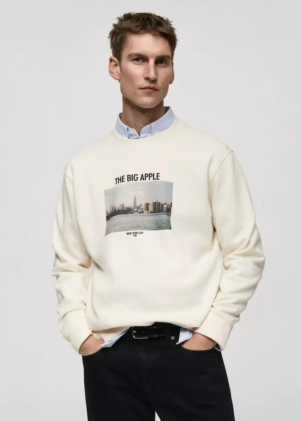 Beige Graphic Novelty Sweatshirt, , large image number 0