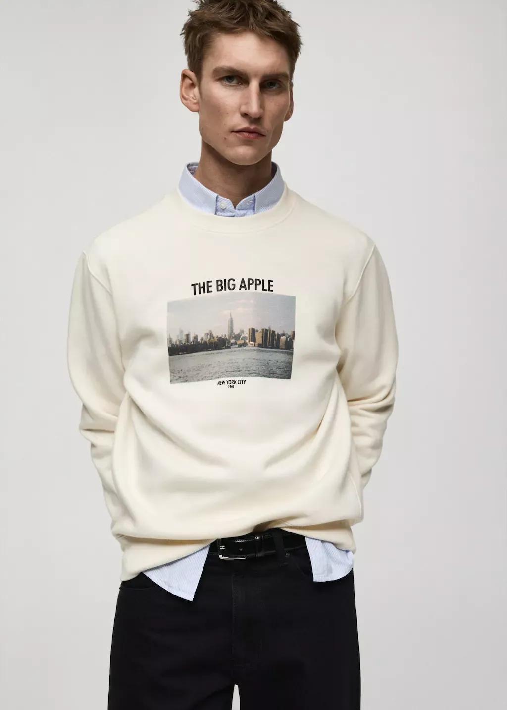 Beige Graphic Novelty Sweatshirt, , large image number 3